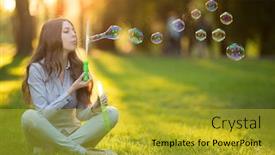  Presentation with summer sun - PPT theme consisting of young fashion casual woman blow bubbles in sunset in park springtime summertime trendy girl sitting on grass in sunset spring landscape background sun rays summer scene sunlight background backlit background and a gold colored foreground