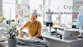  Presentation with workplace - PPT layouts with young-fashion-designer-working background and a  colored foreground