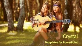  Presentation with floral - Cool new PPT theme with young fashion girls with guitar backdrop and a tawny brown colored foreground