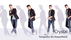  Presentation with hands down - Beautiful slides featuring young fashion man looking down backdrop and a light blue colored foreground