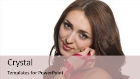  Presentation with isolation - Presentation having young fashion model with curly hair isolation on white background and a soft green colored foreground