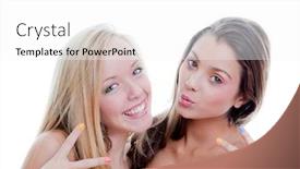  Presentation with teens - Beautiful presentation theme featuring young-fashion-teens-doing-v backdrop and a white colored foreground