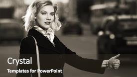  Presentation with hailing cab - Slide deck featuring young fashion woman hailing background and a tawny brown colored foreground