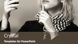  Presentation with autumn morning - Slide deck enhanced with young-fashion-woman-holding background and a tawny brown colored foreground