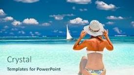  Presentation with africa fashion - Presentation theme consisting of young fashion woman relax on the beautiful tropical beach in africa background and a cool aqua colored foreground