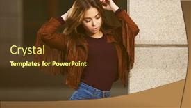  Presentation with brown leather - Presentation theme enhanced with young-fashion-woman-walking background and a tawny brown colored foreground