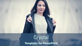  Presentation with black light - Slide deck featuring young fashion woman with backpack on city street stylish female model in black leather jacket and light blue pullover background and a ocean colored foreground