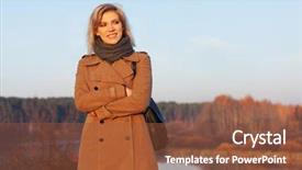  Presentation with fashion handbag - Beautiful PPT theme featuring young fashion woman with handbag backdrop and a tawny brown colored foreground
