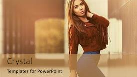  Presentation with fashion handbag - Presentation theme enhanced with young-fashion-woman-with-handbag background and a gold colored foreground