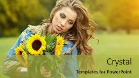  Presentation with sunflowers - Slides featuring bark wood texture background of old willow background and a coral colored foreground
