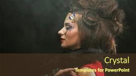  Presentation with makeup - Colorful presentation design enhanced with young-fashionable-woman-with-creative backdrop and a tawny brown colored foreground