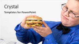  Presentation with fat - Audience pleasing presentation theme consisting of young fat school boy eating backdrop and a white colored foreground