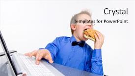  Presentation with young children at school - Presentation theme consisting of young fat school boy eating background and a white colored foreground