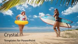  Presentation with fat - Beautiful slide deck featuring young fat woman and skinny backdrop and a soft green colored foreground