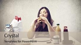  Presentation with fat - PPT theme with young fat woman eating hot background and a mint green colored foreground
