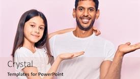  Presentation with hand palm - Beautiful PPT layouts featuring young-father-and-daughter-wearing backdrop and a lemonade colored foreground