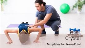  Presentation with exercises - PPT layouts having young-father-and-his-son background and a coral colored foreground