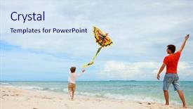  Presentation with kite - PPT theme featuring kite on the beach background and a sky blue colored foreground