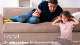  Presentation with father - Presentation theme with young-father-and-little-girl background and a coral colored foreground