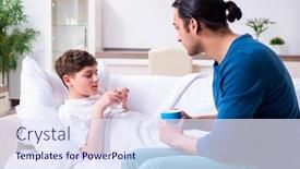  Presentation with caring - Colorful slide deck enhanced with young father caring for sick son backdrop and a sky blue colored foreground