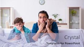  Presentation with caring - Colorful slide set enhanced with young father caring for sick son backdrop and a light blue colored foreground