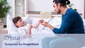  Presentation with caring - Slide set enhanced with young father caring for sick son background and a sky blue colored foreground