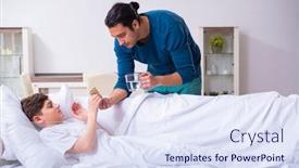  Presentation with caring - Beautiful PPT theme featuring young-father-caring-for-sick backdrop and a sky blue colored foreground