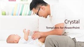  Presentation with diaper - Audience pleasing slide deck consisting of young father changing diaper backdrop and a lemonade colored foreground