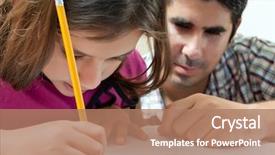  Presentation with helping - Cool new presentation theme with young father helping her daughter backdrop and a coral colored foreground