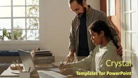  Presentation with homework - Presentation theme featuring young-father-helping-his-daughter background and a tawny brown colored foreground