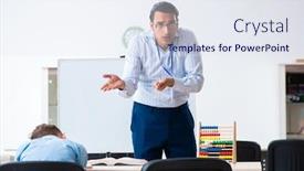  Presentation with exam - PPT layouts consisting of young father helping his son to prepare for exam background and a sky blue colored foreground