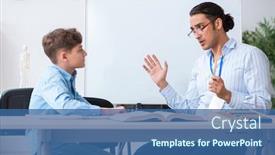  Presentation with exam - PPT theme having young father helping his son to prepare for exam background and a ocean colored foreground