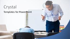  Presentation with exam - Audience pleasing slide set consisting of young father helping his son to prepare for exam backdrop and a sky blue colored foreground