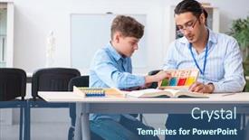  Presentation with helping - Beautiful presentation theme featuring young-father-helping-his-son backdrop and a ocean colored foreground