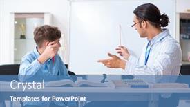  Presentation with helping - Audience pleasing PPT theme consisting of young-father-helping-his-son backdrop and a teal colored foreground