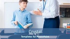  Presentation with exam - PPT theme enhanced with young-father-helping-his-son background and a  colored foreground