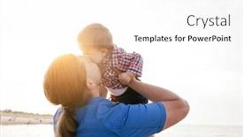  Presentation with father - Cool new presentation theme with young-father-holding-his-child backdrop and a white colored foreground