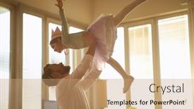 Presentation with ballerina - Cool new slide set with young-father-holding backdrop and a coral colored foreground