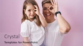  Presentation with daughter - PPT theme enhanced with young-father-hugging-daughter-over background and a lemonade colored foreground