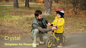  Presentation with road safety - Presentation design with young-father-in-casualwear-checking background and a coral colored foreground