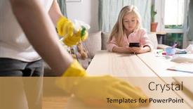  Presentation with rubber gloves - Amazing slide set having young-father-in-protective-yellow backdrop and a yellow colored foreground