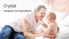  Presentation with father - Amazing PPT layouts having young father is having fun with his little baby backdrop and a white colored foreground