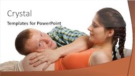  Presentation with heartbeat - Cool new PPT theme with young father listening heartbeat of his future child on a white background backdrop and a white colored foreground