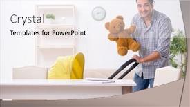  Presentation with newborn baby - PPT theme with young-father-looking-after-newborn background and a sky blue colored foreground