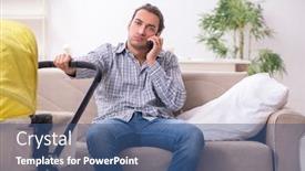  Presentation with newborn baby - PPT theme consisting of young-father-looking-after-newborn background and a ocean colored foreground