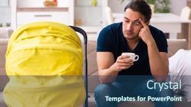  Presentation with newborn - Beautiful presentation featuring young-father-looking-after-newborn backdrop and a ocean colored foreground