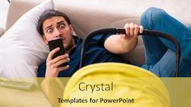  Presentation with newborn - PPT layouts having young-father-looking-after-newborn background and a yellow colored foreground