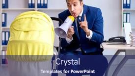  Presentation with newborn - PPT theme consisting of young-father-looking-after-newborn background and a navy blue colored foreground