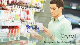  Presentation with newborn - Colorful PPT theme enhanced with young father man shopping things backdrop and a soft green colored foreground