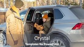  Presentation with car door - Colorful slide deck enhanced with young-father-opening-door backdrop and a gray colored foreground